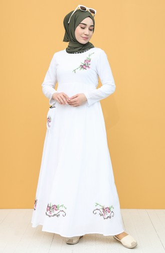 White Hijab Dress 22215 -02