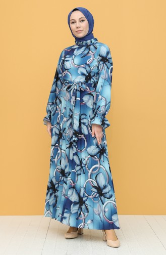 Navy Blue Hijab Dress 3101-03