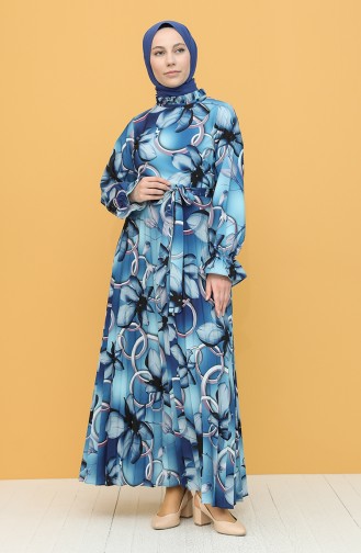 Navy Blue Hijab Dress 3101-03