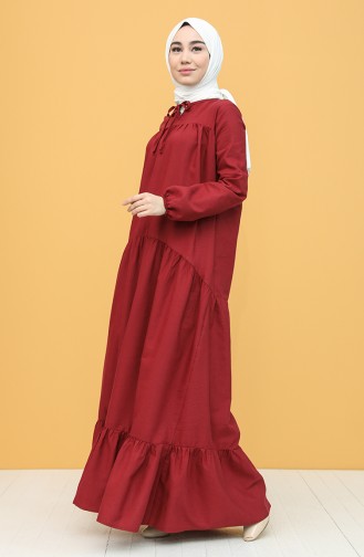 Claret Red Hijab Dress 7288-04