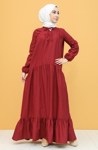 Claret Red Hijab Dress 7288-04