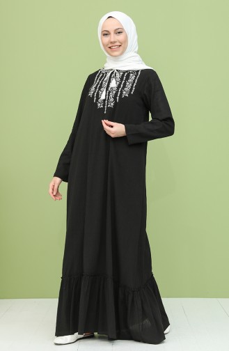 Şile Bezi Nakışlı Elbise 22213-02 Siyah