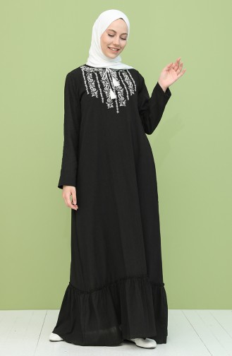 Şile Bezi Nakışlı Elbise 22213-02 Siyah