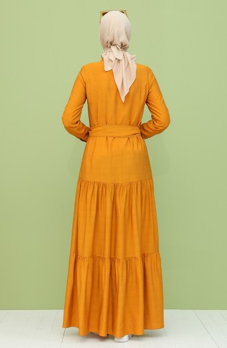 Mustard İslamitische Jurk 8301-02