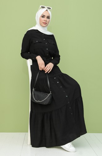 Schwarz Hijab Kleider 8301-04