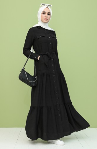 Schwarz Hijab Kleider 8301-04