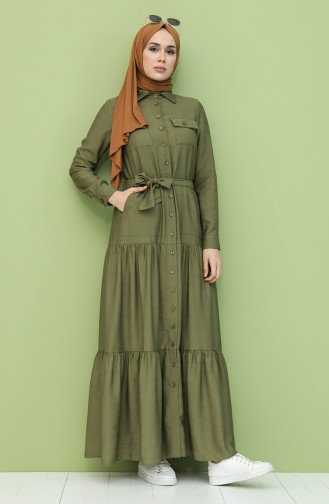 Khaki Hijab Dress 8301-07