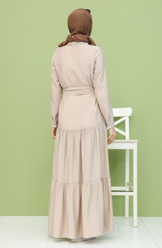 Boydan Düğmeli Kuşaklı Elbise 8301-08 Taş