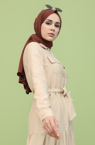 Beige Hijab Kleider 8301-10