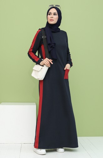 Navy Blue İslamitische Jurk 3262-04