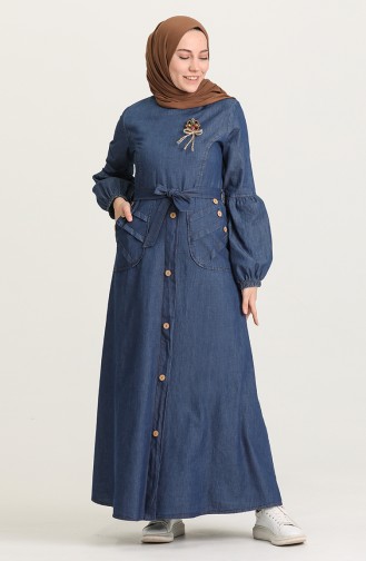 Navy Blue Hijab Dress 6195-01