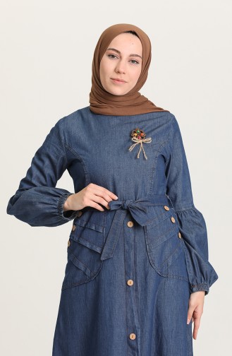 Dunkelblau Hijab Kleider 6195-01