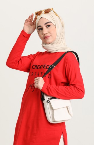 Baskılı Tunik 55406E-08 Kırmızı