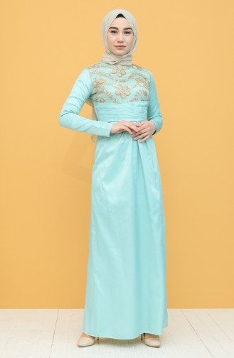 Green Hijab Evening Dress 7282-02