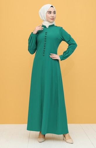 Likralı Krep Elbise 2537-02 Zümrüt Yeşili