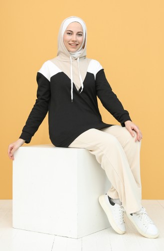 Kapüşonlu Sweatshirt 5076-02 Siyah Taş