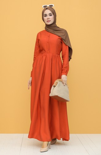 Brick Red Hijab Dress 8300-02