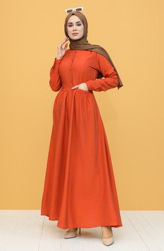 Brick Red Hijab Dress 8300-02