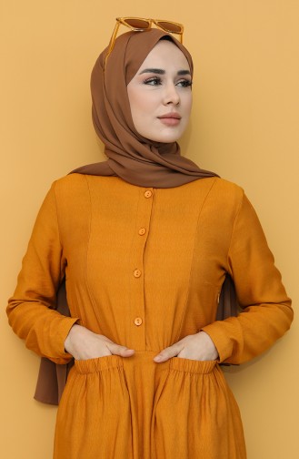 Senf Hijab Kleider 8300-07