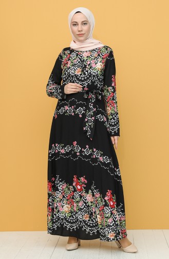 Desenli Kuşaklı Elbise 20Y3034303E-02 Siyah