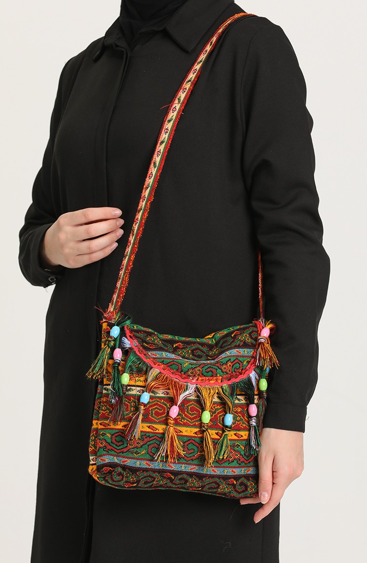 Koldan Askılı Kilim Desenli Otantik Çanta 1070-01 Hardal
