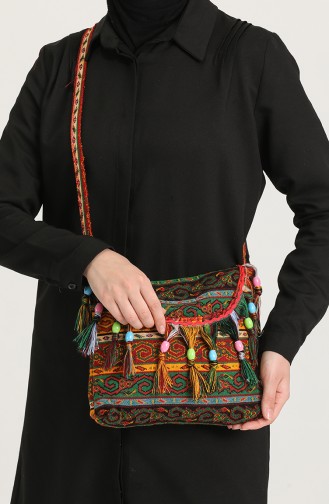 Koldan Askılı Kilim Desenli Otantik Çanta 1070-01 Hardal