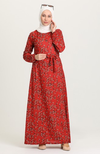 Brick Red Hijab Dress 0392-01