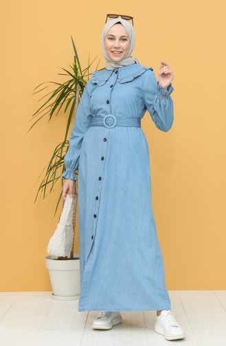 Jeansblau Hijab Kleider 4061-01