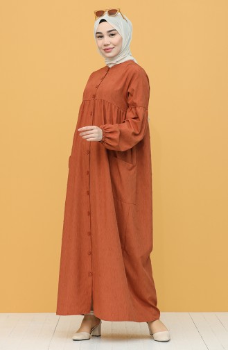 Boydan Düğmeli Elbise 21Y8339A-01 Taba