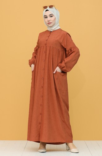 Boydan Düğmeli Elbise 21Y8339A-01 Taba