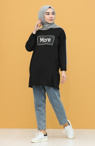 Baskılı Penye Tunik 2300-03 Siyah