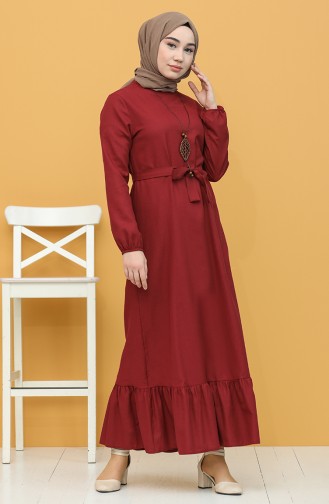 Claret Red Hijab Dress 7066-02