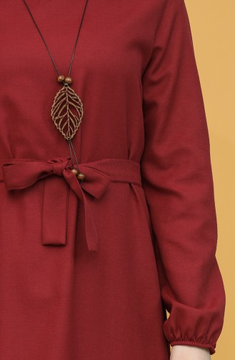 Claret Red Hijab Dress 7066-02