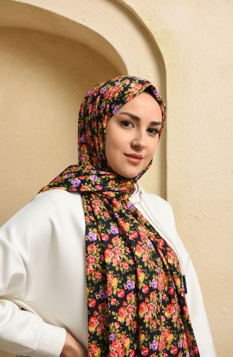 Desenli Penye Şal 5109-01 Siyah