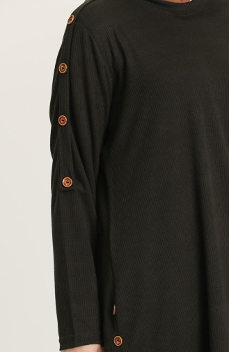 Büyük Beden Düğme Detaylı Tunik Pantolon İkili Takım 2680-08 Haki