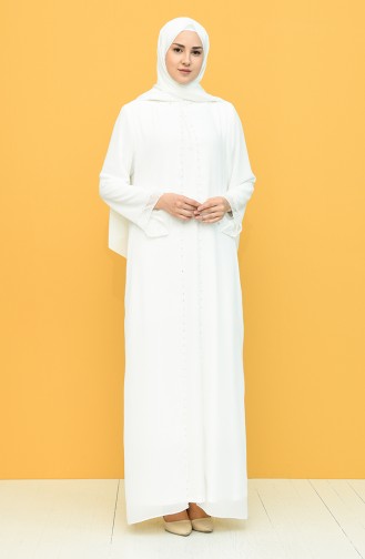 White Hijab Evening Dress 6227-09