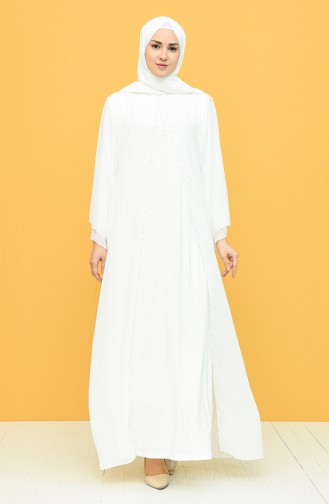 White Hijab Evening Dress 6227-09