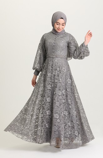 Gray Hijab Evening Dress 5477-03