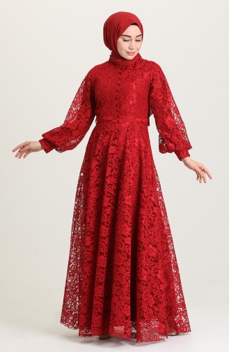 Claret Red Hijab Evening Dress 5477-05