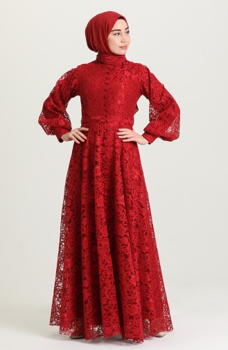 Claret Red Hijab Evening Dress 5477-05