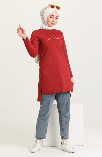 Baskılı Örme Tunik 3263-02 Bordo