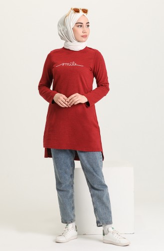 Baskılı Örme Tunik 3263-02 Bordo