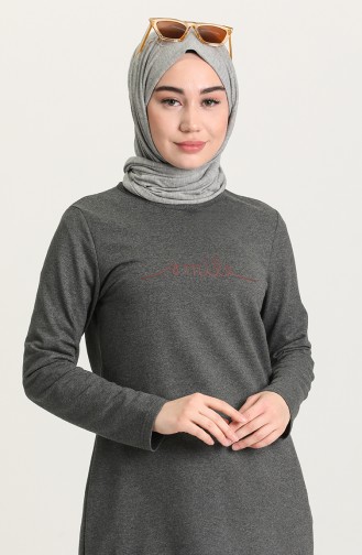 Baskılı Örme Tunik 3263-12 Füme