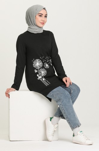 Baskılı Örme Tunik 3265-03 Siyah