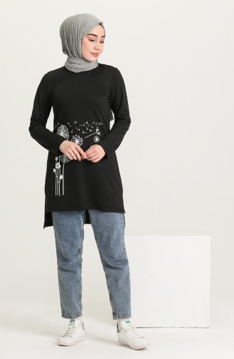 Baskılı Örme Tunik 3265-03 Siyah