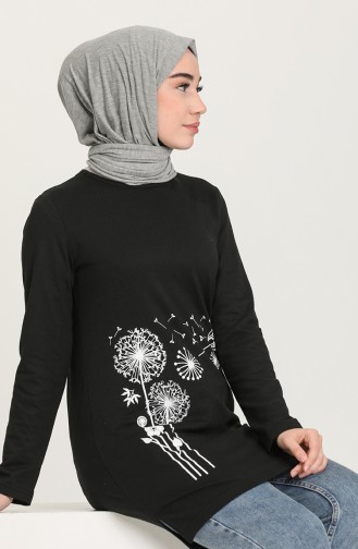 Baskılı Örme Tunik 3265-03 Siyah