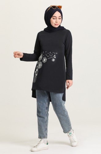 Baskılı Örme Tunik 3265-07 Lacivert