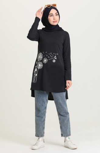 Baskılı Örme Tunik 3265-07 Lacivert