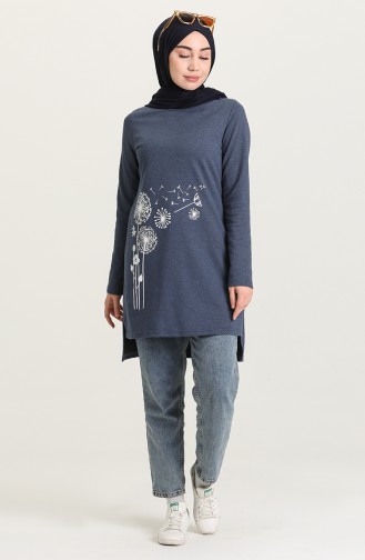 Baskılı Örme Tunik 3265-11 İndigo