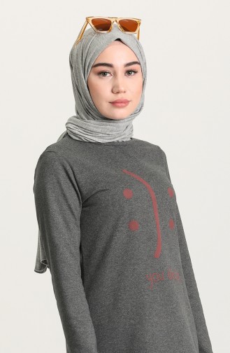 Baskılı Örme Tunik 3266-12 Füme